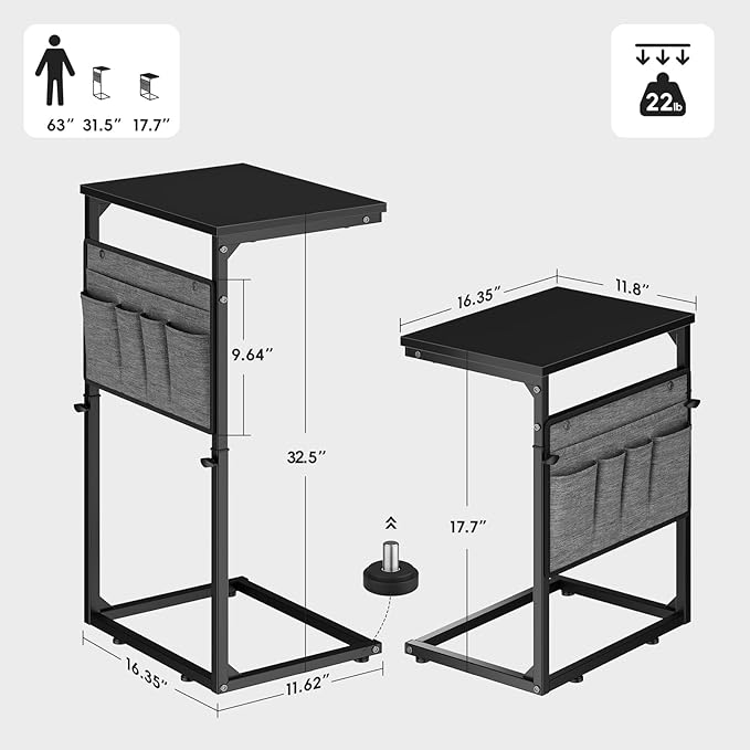 Vagusicc C Shaped End Table, Adjustable Height Small Couch Side Table - Image 2