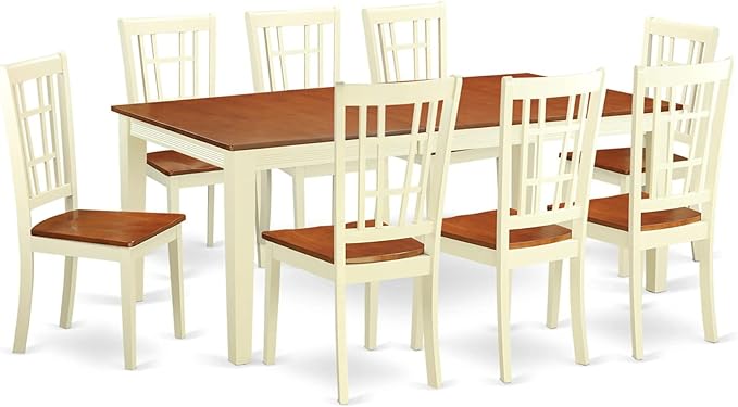 East West Furniture QUNI9-WHI-W 9 Piece Dining Set Includes a Rectangle Dining by EastWestFurniture