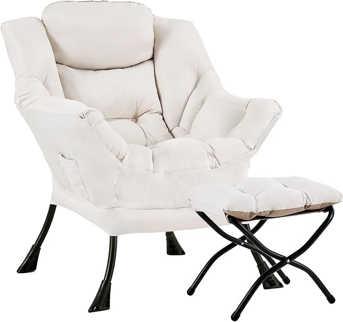 Lazy Chair with Ottoman, Large Modern Lounge Accent Chair with Armrests and - Image 8