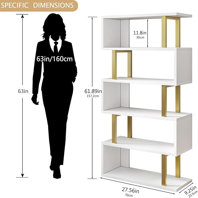 SORCEDAS Bookshelf Geometric Bookcase S Shaped Industrial Bookshelf Storage - Image 3