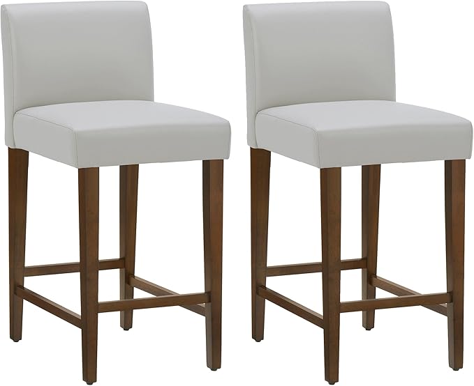 CHITA Counter Height Bar Stools Set of 2, PU Leather in Creamy Grey by CHITALIVING