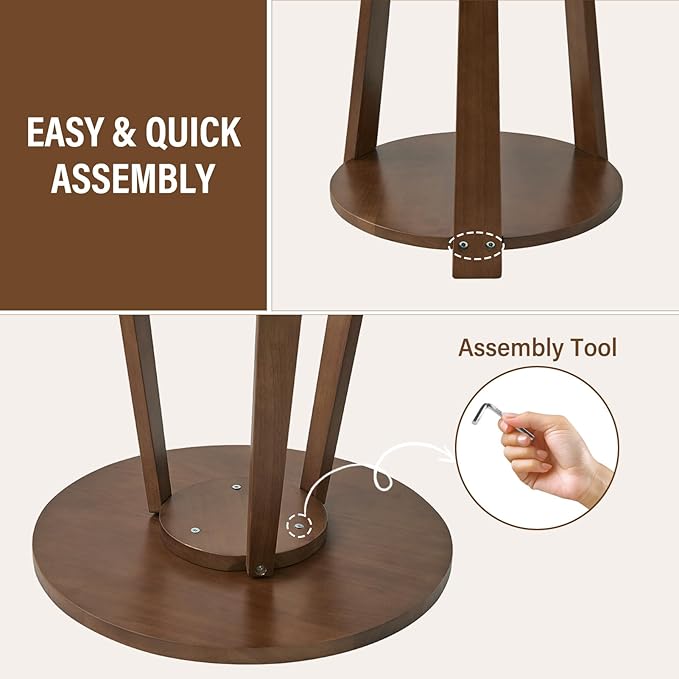 Uniclinens Round End Table, Solid Wood Round Side Coffee Table, Small Bedside - Image 6
