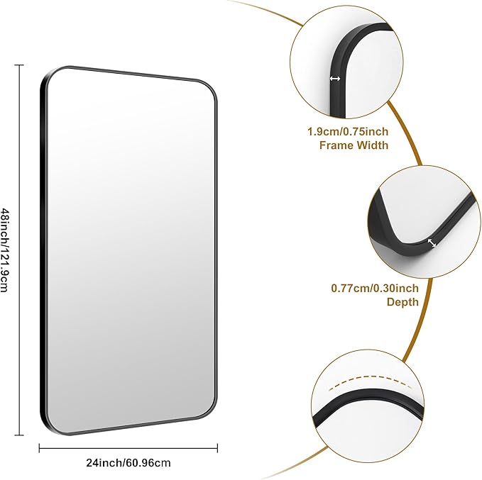 KOCUUY Black Bathroom Vanity Mirror, 24 x 48 inch Metal Frame Mirror - Image 9