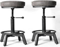 Set of 2 Swivel Pu Seat Bar Stools Industrial Style 17-24inch Height Adjustable by BOKKOLIK