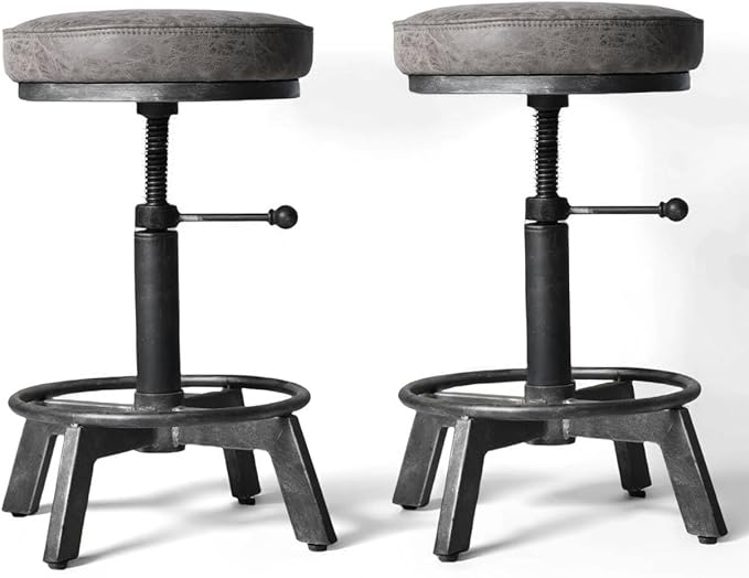 Set of 2 Swivel Pu Seat Bar Stools Industrial Style 17-24inch Height Adjustable by BOKKOLIK