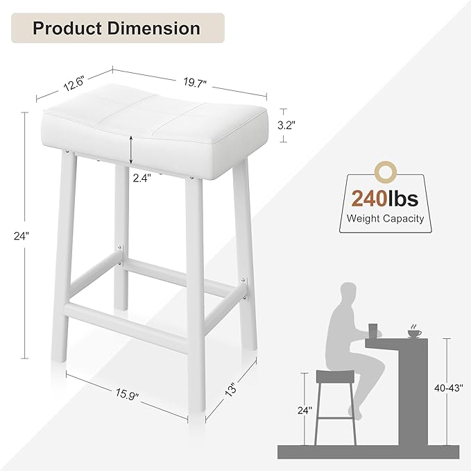 GarveeHome Counter Height Bar Stools Set of 4, 24 Inch Barstools - Image 3