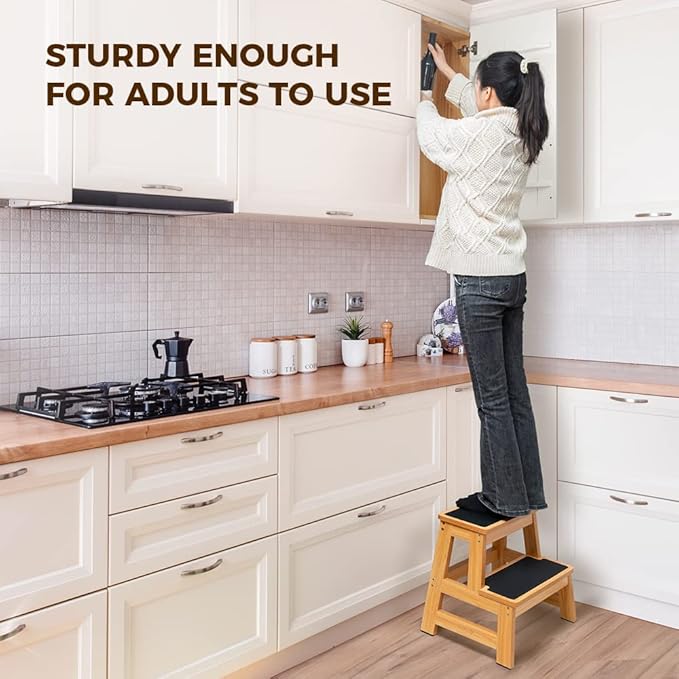 StrongTek Wood Step Stool for Adults and Kids, 17 Inch Tall, Non-Slip Step - Image 2