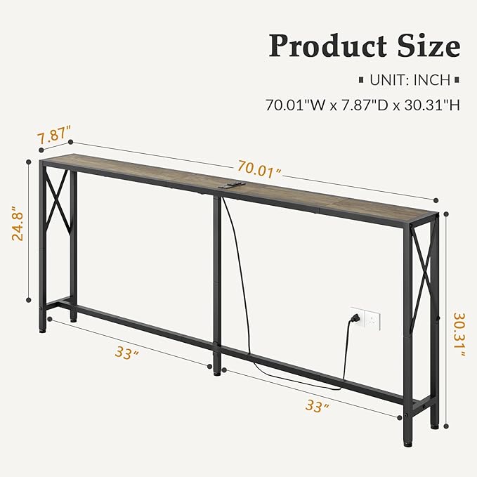 70" Sofa Tables Narrow Long, Behind Couch Table - Image 3