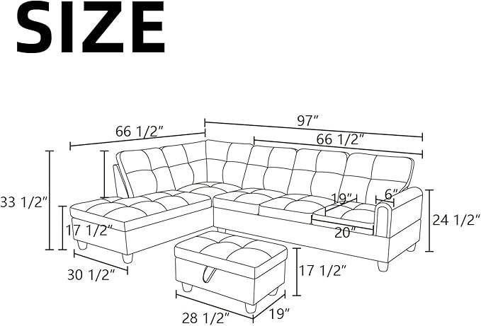 NAYSAYE Sectional Couch with Ottoman Storage, L Shaped Couch Sofa Furniture Sets - Image 2