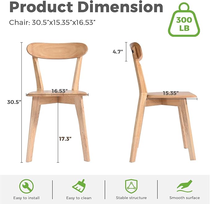 DELAVIN Solid Wood Dining Chairs Set of 4, Farmhouse Oak Wood Kitchen Chair - Image 2