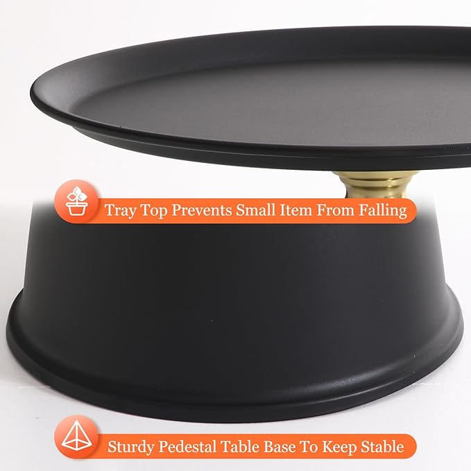 Small Round Black Side Table for Small Spaces, Pedestal Modern Couch End Tables - Image 6