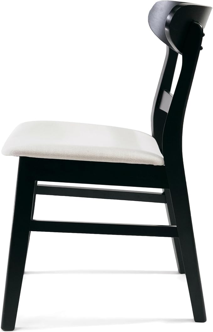 Set of 2 Solid Wood Dining Chairs, Fabric Upholstered Seat Mid-Century Modern - Image 6