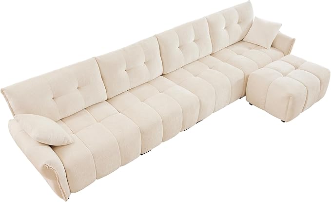Modern Chenille Fabric 4-Seat Sofa w/Ottoman+2 Pillows, Premium Upholstery - Image 6