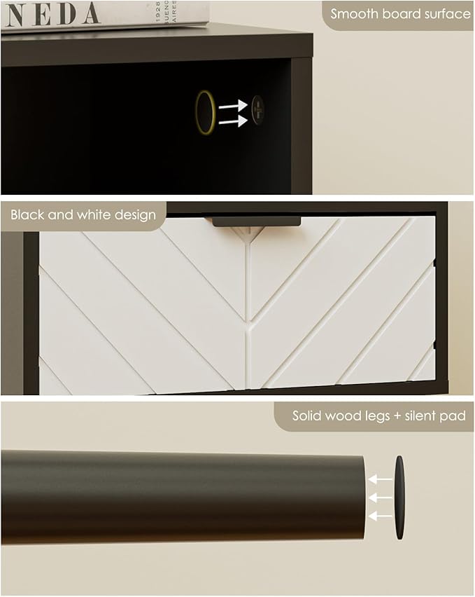 Nightstand, Bedside Table with Gold Frame, Modern Bedside Furniture, End Table - Image 3