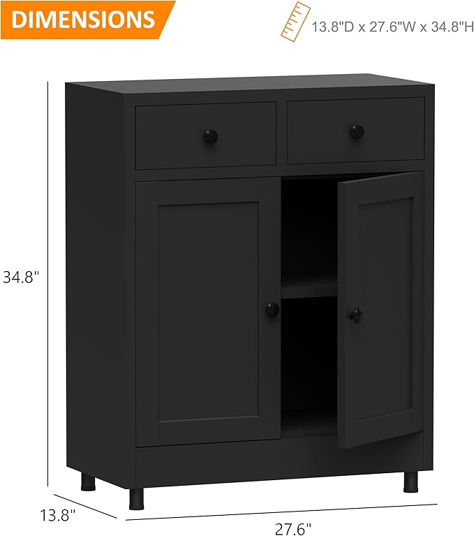 Metal Storage Cabinet with 2 Drawers and Adjustable Shelf, Sideboard Buffet - Image 3