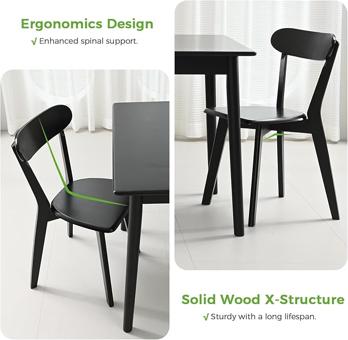 DELAVIN Soild Wood Dining Chairs Set of 2, Oak Wood Kitchen Chairs, Mid Century - Image 5