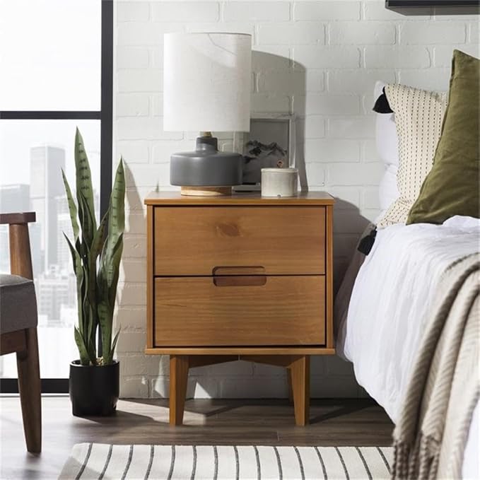 Walker Edison Mid Century Modern Grooved Handle Wood Nightstand Side Table - Image 6