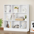 YAHARBO White 3 Tier Bookshelf, Wide Modern Horizontal Bookcase, Wood Low Book by YAHARBO