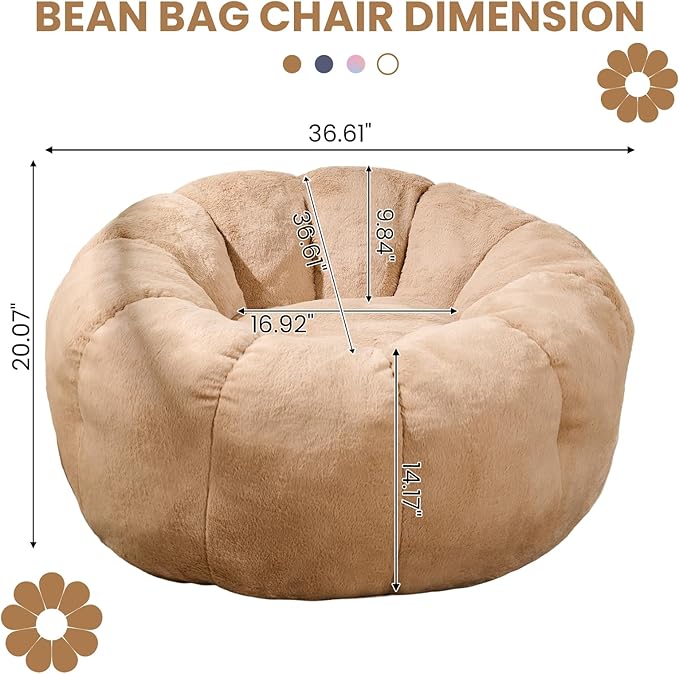 Bean Bag Chair with Filler Included, Faux Fur Comfy Chair with Petal Arm Rest - Image 2