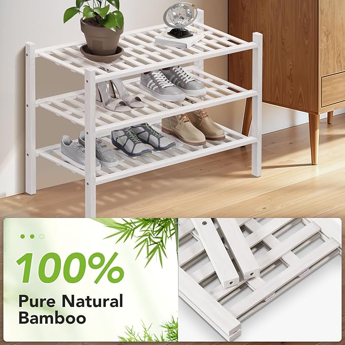 Haddockway 3 Tier Bamboo Shoe Rack Storage Organizer, Small Space 27"x11"x20" - Image 5