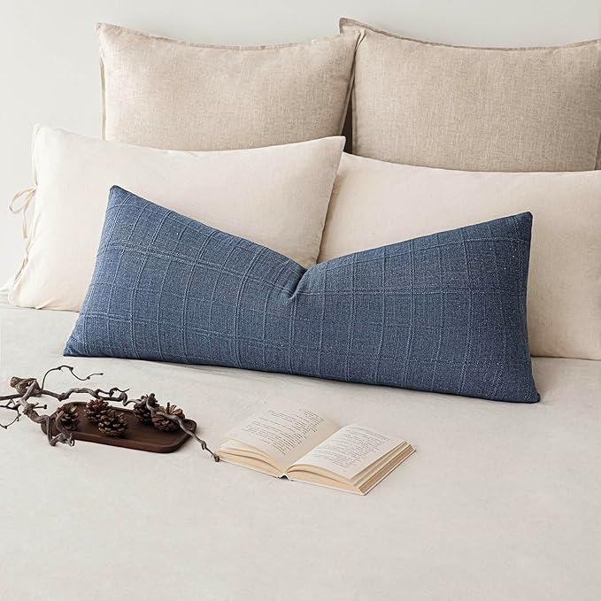 Foindtower Set of 2 Decorative Linen Check Throw Pillow Covers Neutral Long - Image 6