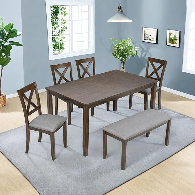 Dining Table Set, 6-Piece Modern Rectangular Dining Table & Chair Set - Image 4