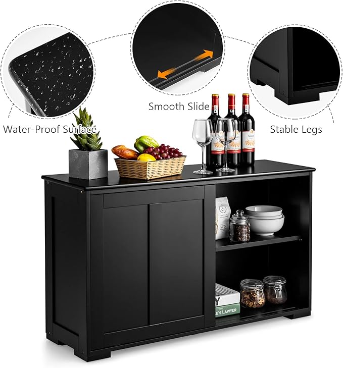 Costzon Sideboard Buffet Cabinet, Wooden Kitchen Storage Cabinet - Image 5