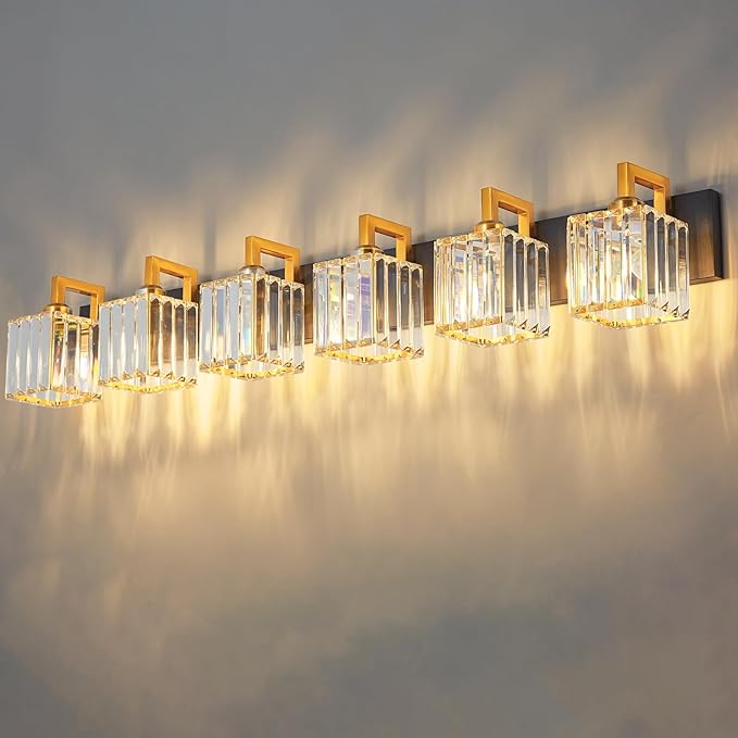 Modern Bathroom Vanity Light 6-Lights Black Gold Crystal Wall Lamp Bathroom by FDPBY