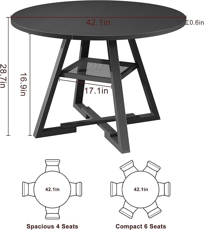 Round Dining Table for 4, Kitchen Dining Room Circle Dinner Pedestal Table - Image 2
