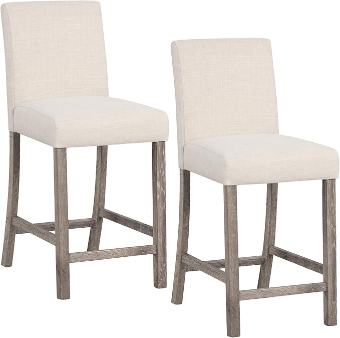 COSTWAY Upholstered Counter Height Stools Set of 2, Bar Stools w/Ergonomic by COSTWAY