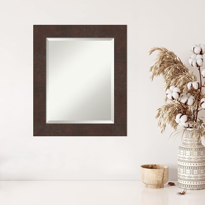 Amanti Art Brown Wall Mirror 25x21 Wildwood Brown Rectangle Bathroom Mirror - Image 5