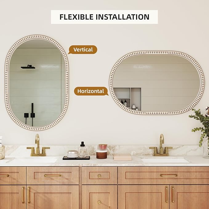 Wooden Oval Wall Mirror with Beads, 24x36 Inches Rustic Farmhouse Decorative - Image 5
