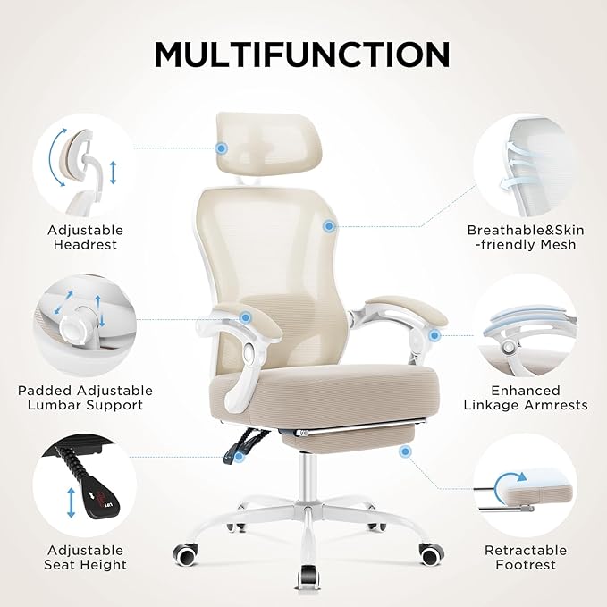 Ergonomic Office Chair with Footrest, Ultra Thick Reclining Desk Chair with - Image 5