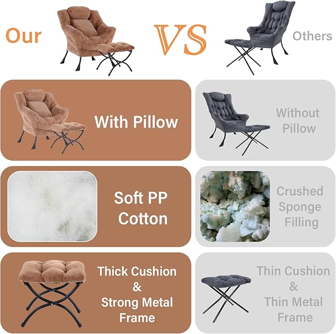 Lazy Chair with Ottoman, Comfy Reading Lounge Chair with Footstool & Throw - Image 7