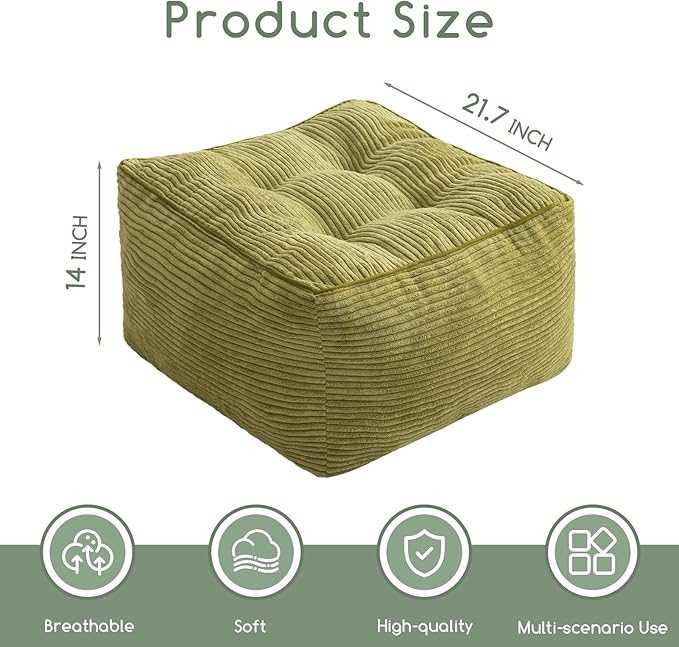 HIGOGOGO Square Stuffed Pouf Ottoman, Corduroy Poufs - Image 2