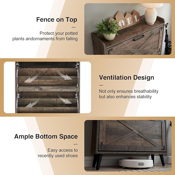 Shoe Storage Cabinet, Farmhouse Shoe Organizer - Image 7