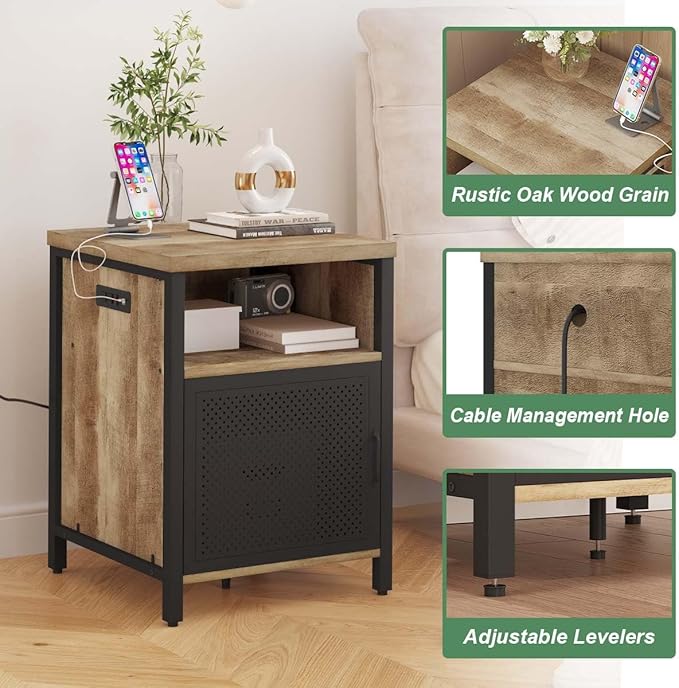 FATORRI End Table with Storage, Rustic Side Table - Image 6