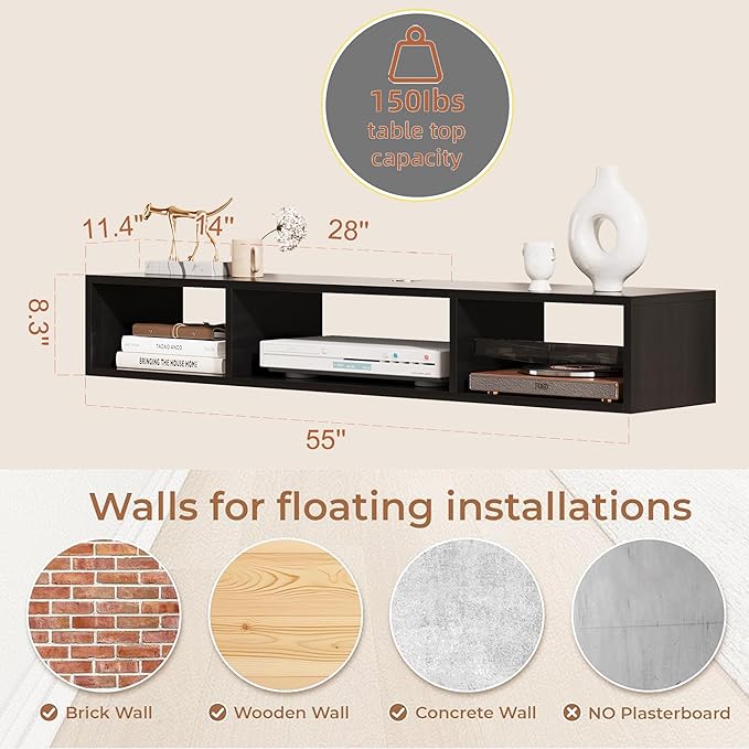 55" Floating TV Stand Modern Floating TV Console Wall Mounted Entertainment - Image 6