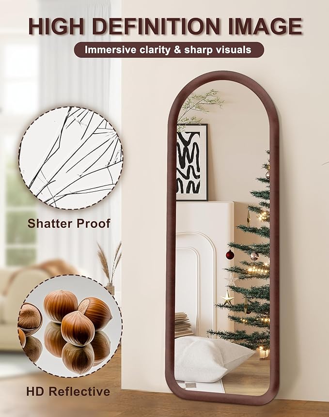 Delma Arched Full Length Mirror, Free Standing Floor Plush Flannel Frame Mirror - Image 2