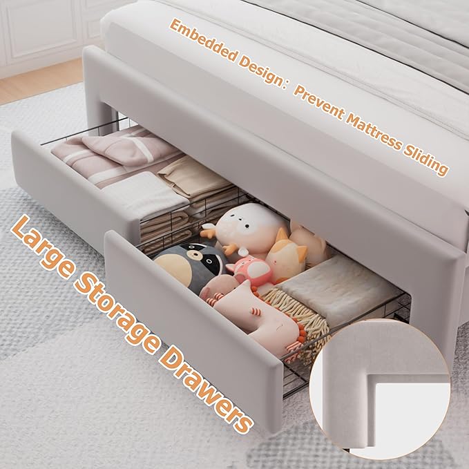 Queen Upholstered LED Bed Frame - Image 4