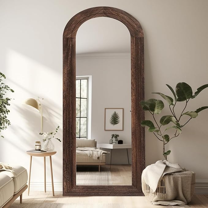 Arched Full Length Mirror with Solid Wood Frame, 65x22 Farmhouse Wall Mounted - Image 8