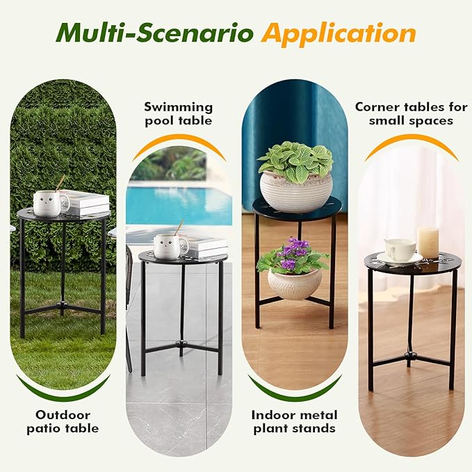 2 Packs 13" Metal Outdoor Side Tables Small Black Outside End Table - Image 6