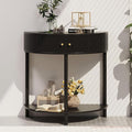 Fluted Half Moon Console Table 2 Tier Narrow Entryway Table by TrironsunHome