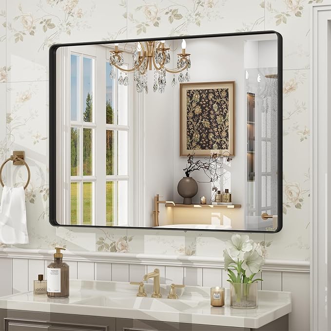 40x30 Inch Black Framed Bathroom Mirror by VANLIOBathroomMirror