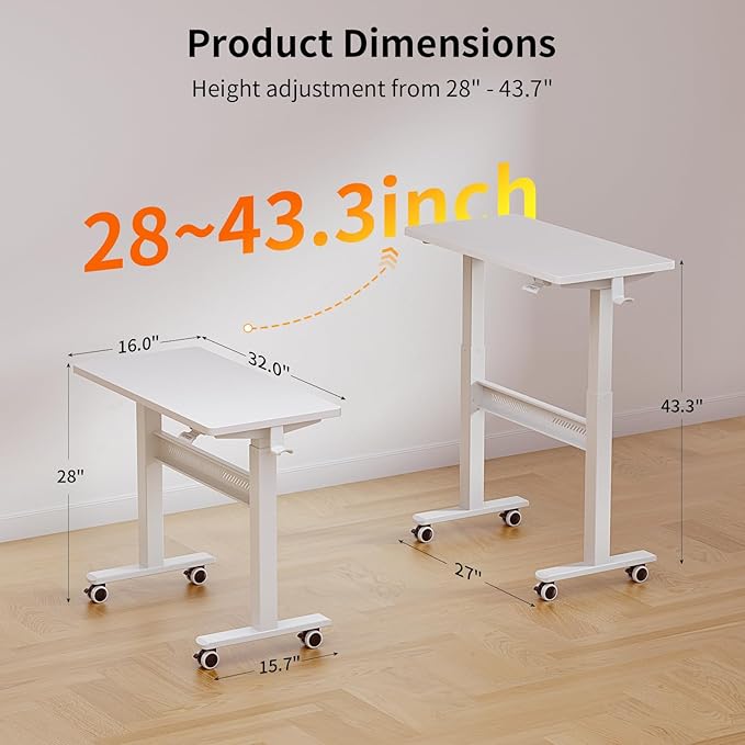 Mobile Walking Pad Desk with Wheels, Pneumatic Small Rolling Standing Desk - Image 2