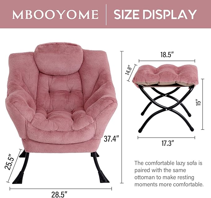 Lazy Chair with Folding Ottoman, Modern Accent Lounge Armchair with Armrests - Image 3