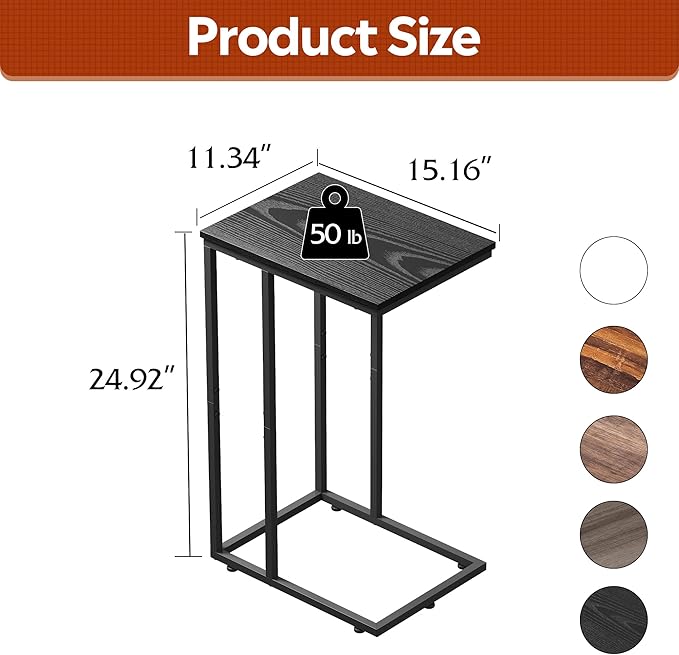 WLIVE Black Side Table, C Table End Table - Image 3