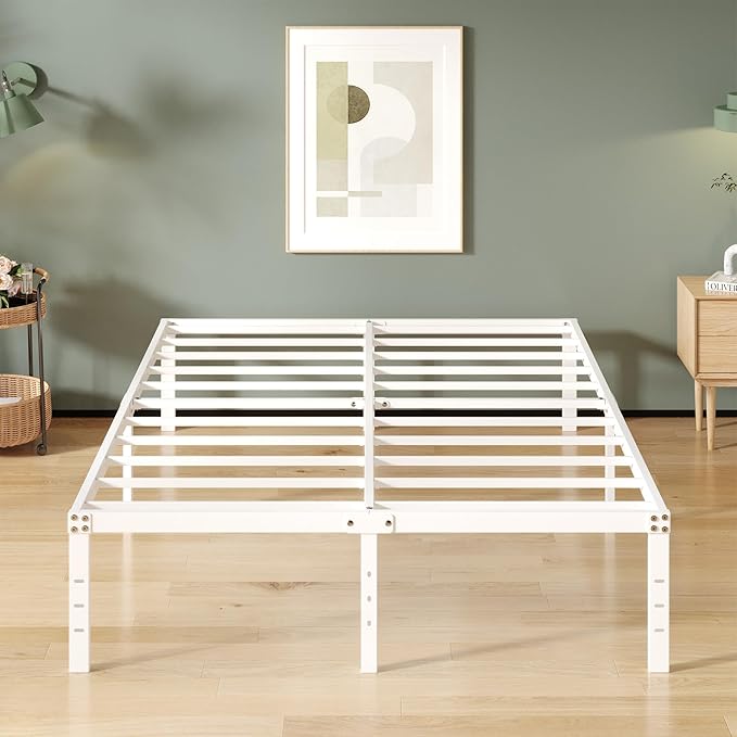 16 Inch White Queen Bed Frame No Box Spring Required, Metal Platform Queen Size by Upcanso