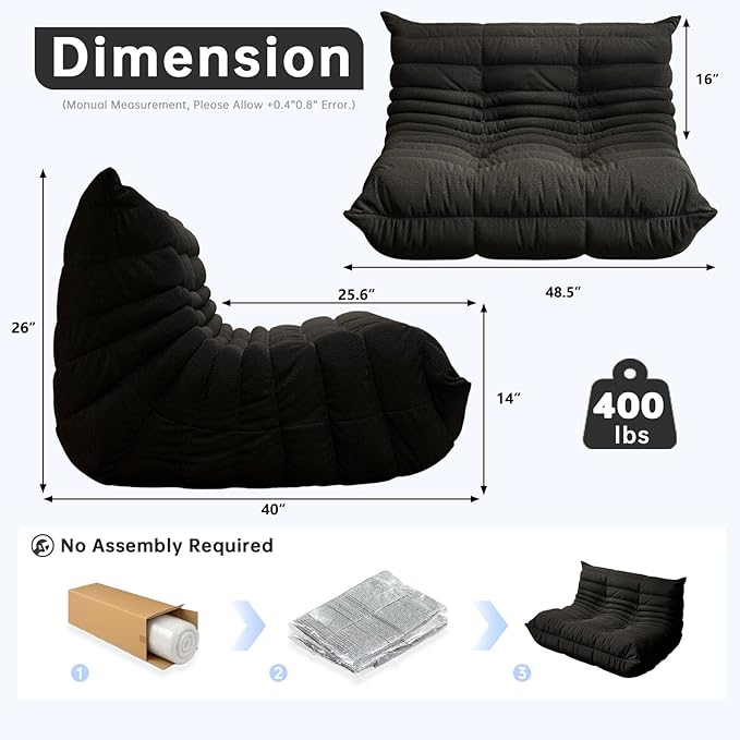 Bean Bag Chairs for Adults, Memory Foam Couch Loveseat Sofa Chair, Soft Teddy - Image 2