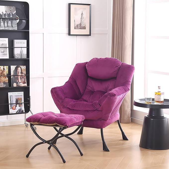 LITA Lazy Chair with Ottoman, Modern Accent Leisure Upholstered Sofa Chair - Image 8